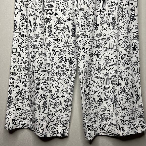 Sincerely Jules Pull On Wide Leg Linen Pants Black White Italian Vacation Sz L - Picture 5 of 10